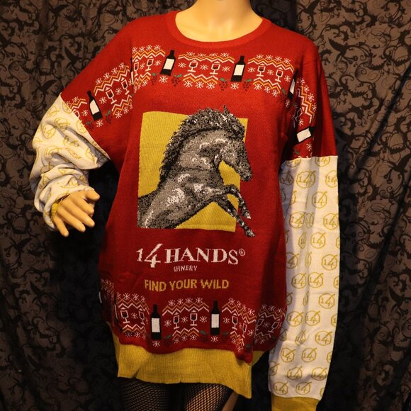 14 hands wine Ugly Holiday Christmas sweater Horse equestrian Large - Picture 2 of 4